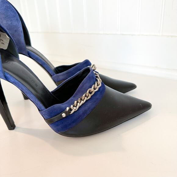 Jenni Kayne D'Orsay Suede Leather Chain Detail Pumps Black Blue 39 $595 - Picture 6 of 11